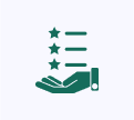 An icon showing a hand holding three stars, with three horizontal lines to the right, against a light gray background.