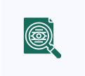 Icon of a document with a magnifying glass highlighting an eye symbol, indicating document inspection or data privacy.